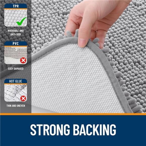 Chenille Toilet Rug U Shaped Bath Mat Soft Absorbent Non Slip Bathroom Rug Grey - Picture 6 of 7
